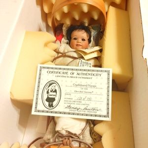 PORCELAIN CRADLEBOARD NAVAJO DOLL - LAWTON CHERISHED CUSTOMS COLLECTION